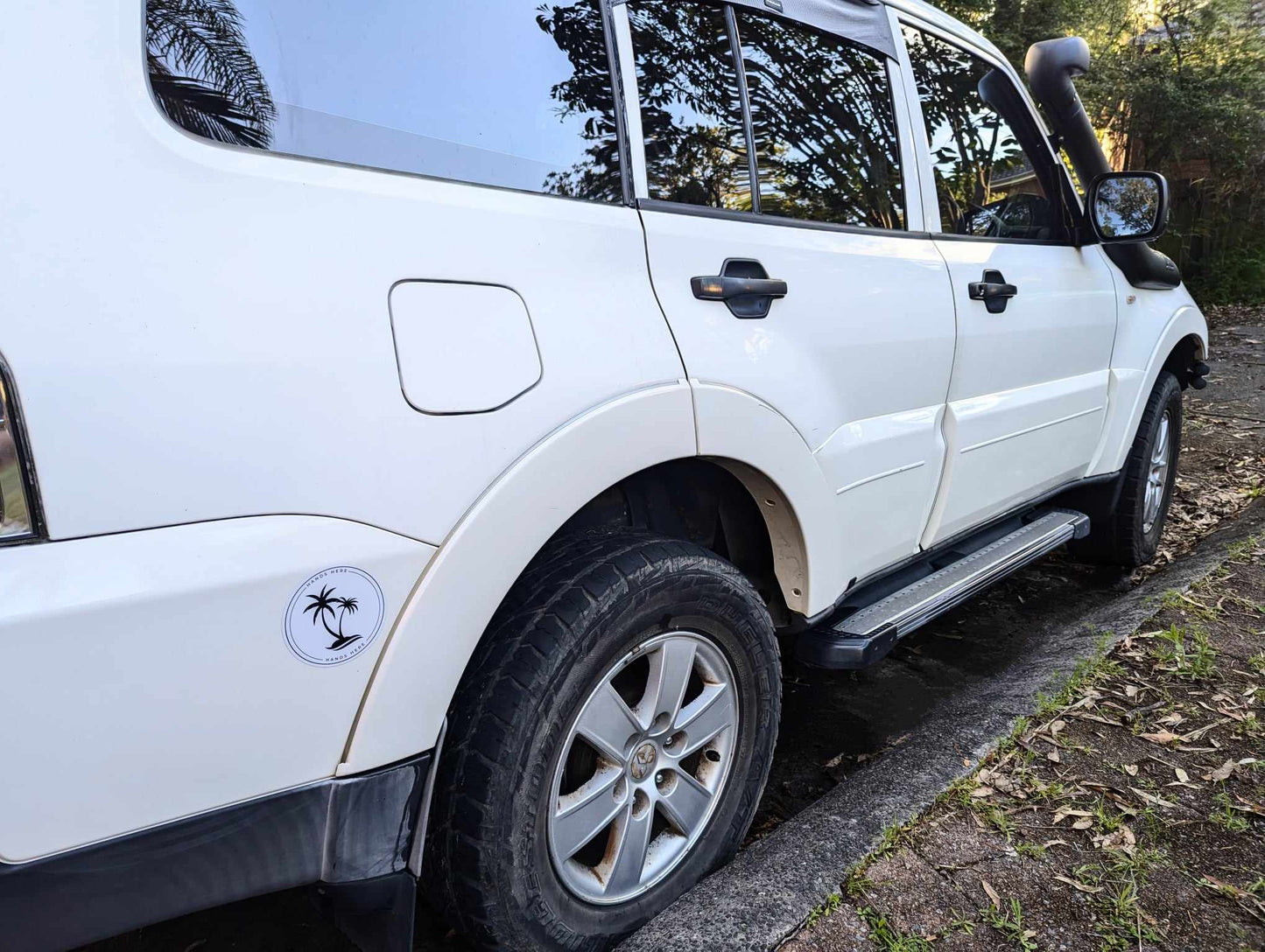 Hands Here Palm decal on customer car