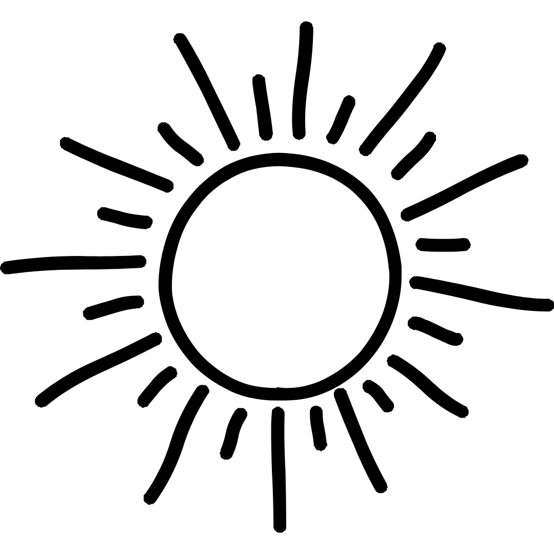 Minimalist line drawing of a sun to demonstrate weatherproof features