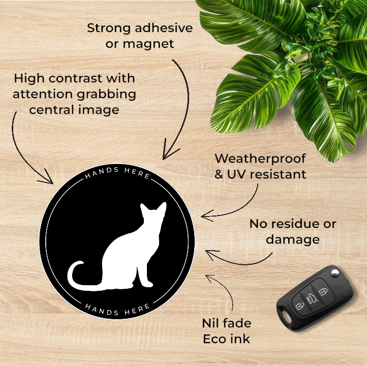 Hands Here Decal/Magnet flatlay showing product design