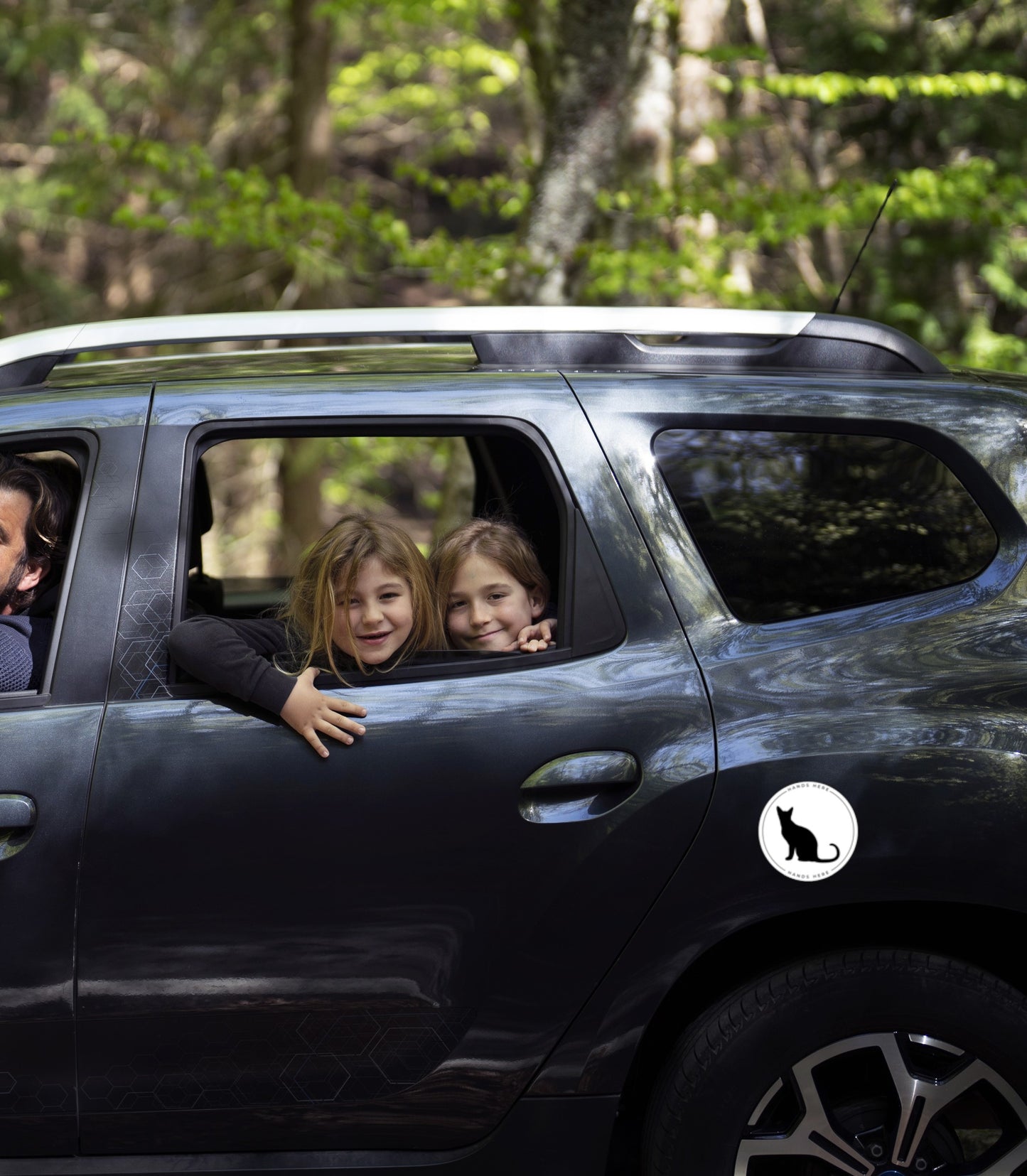 Hands Here Decal/Magnet on car door for child's hand placement