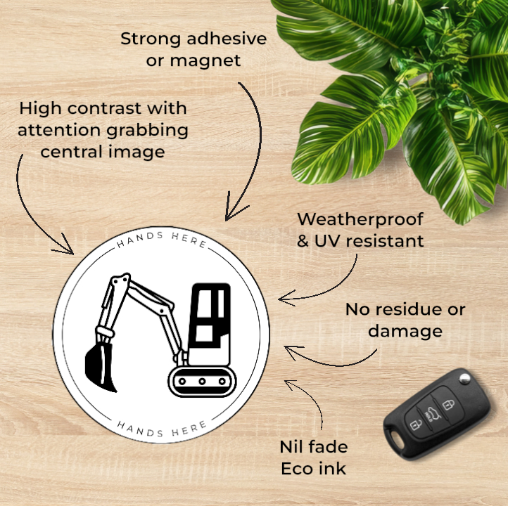 Hands Here Decal/Magnet flatlay showing product design