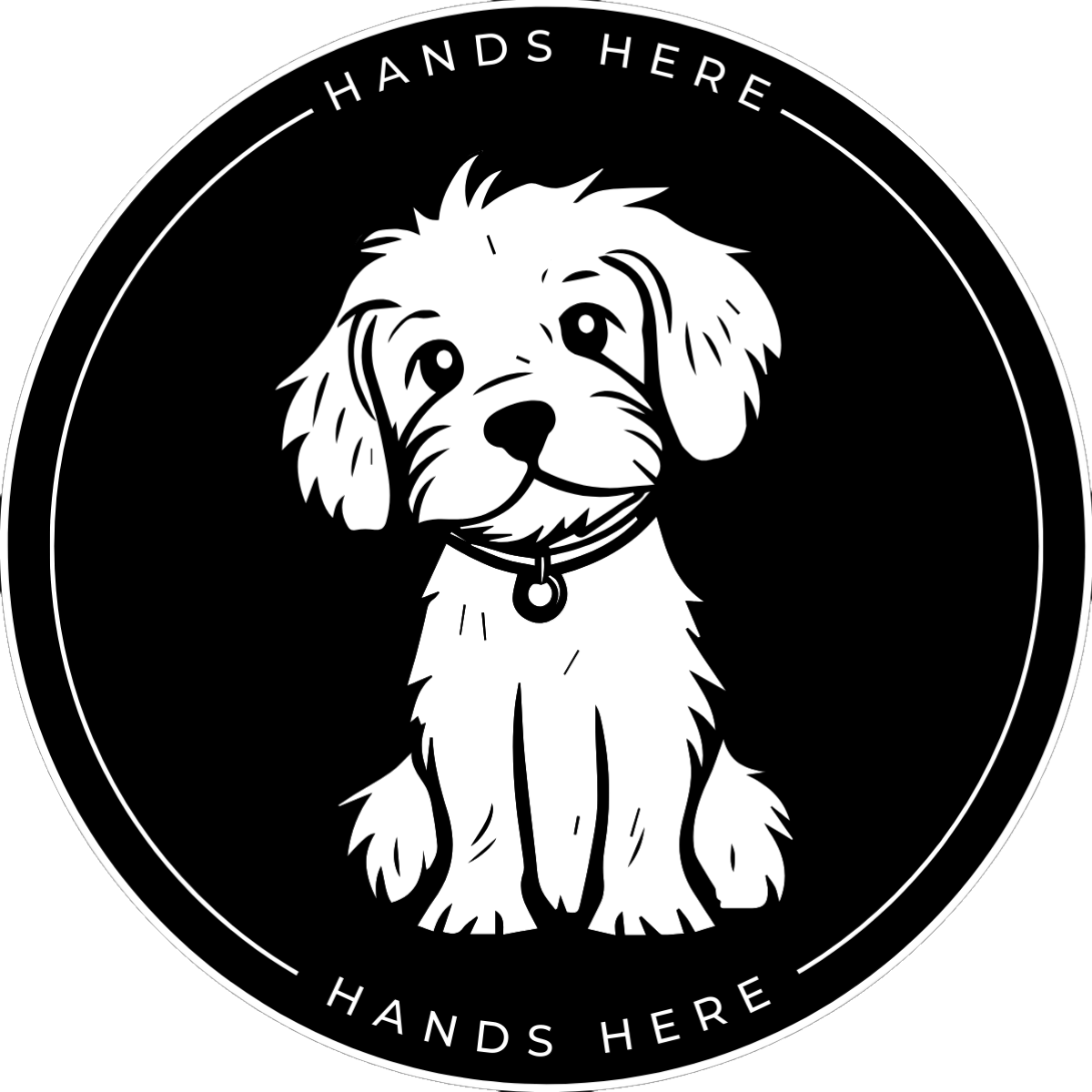 Black Hands Here Dog decal or magnet design, side A