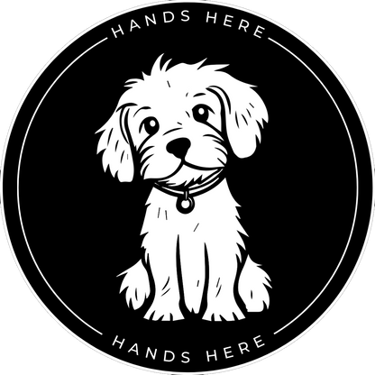 Black Hands Here Dog decal or magnet design, side A