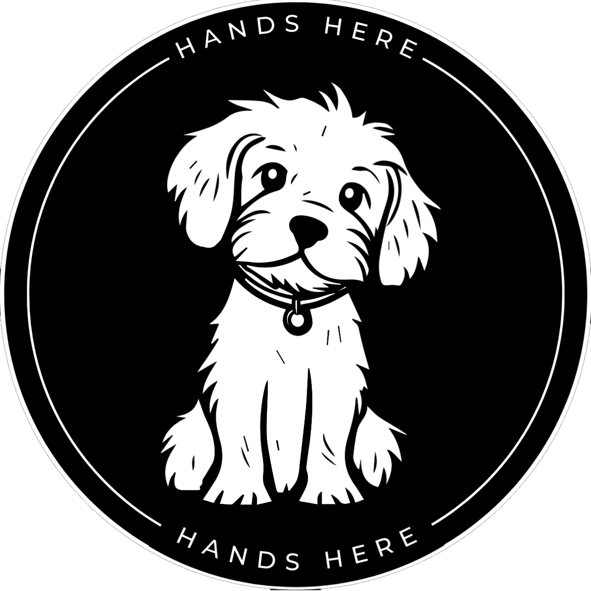 Black Hands Here Dog decal or magnet design, side B