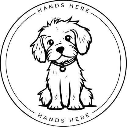 White Hands Here Dog decal or magnet design, side A