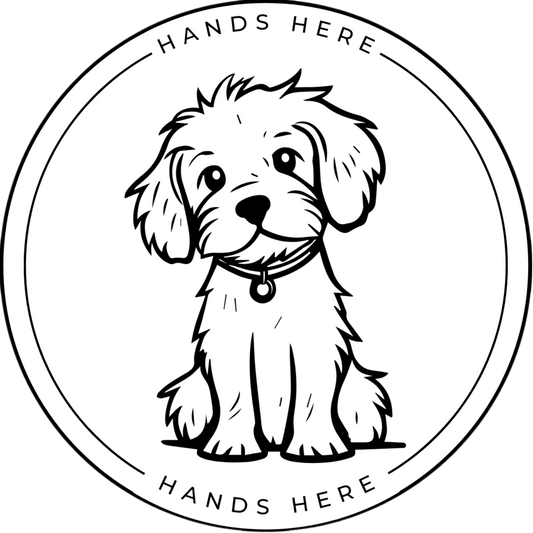 White Hands Here Dog decal or magnet design, side A