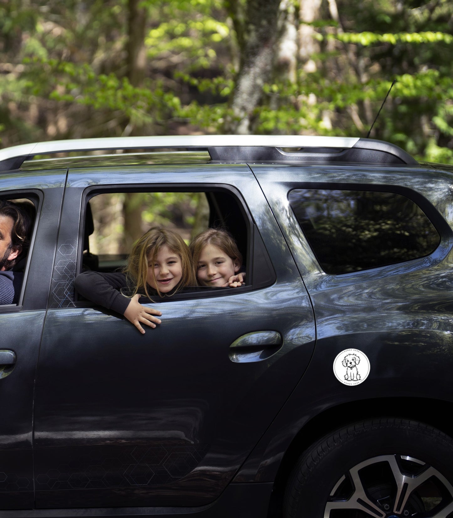 Hands Here Decal/Magnet on car door for child's hand placement