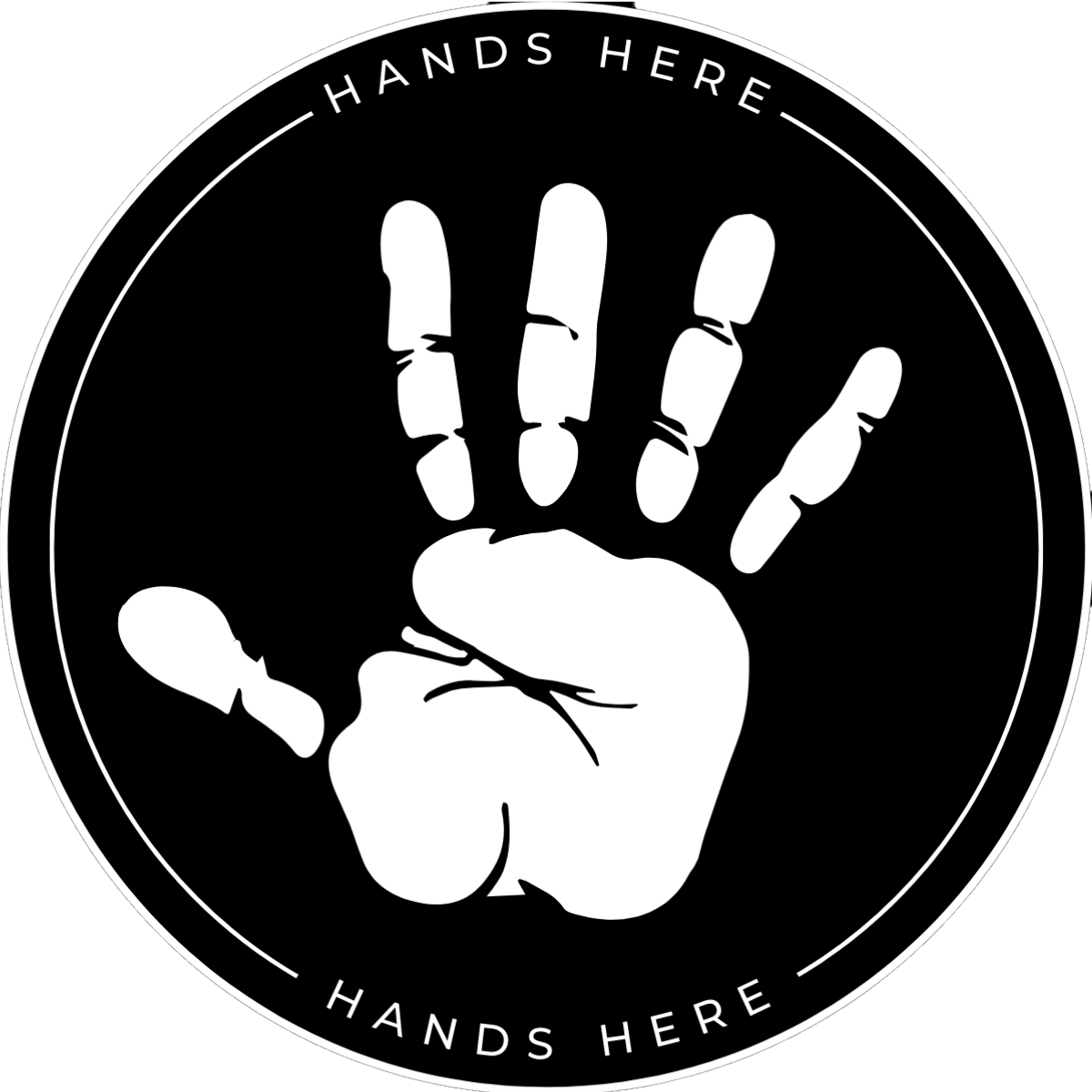 Black Hands Here Handprint decal or magnet design, side A
