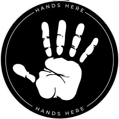 Black Hands Here Handprint decal or magnet design, side A