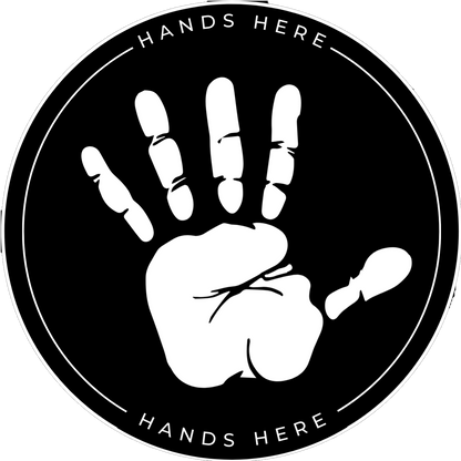 Black Hands Here Handprint decal or magnet design, side B