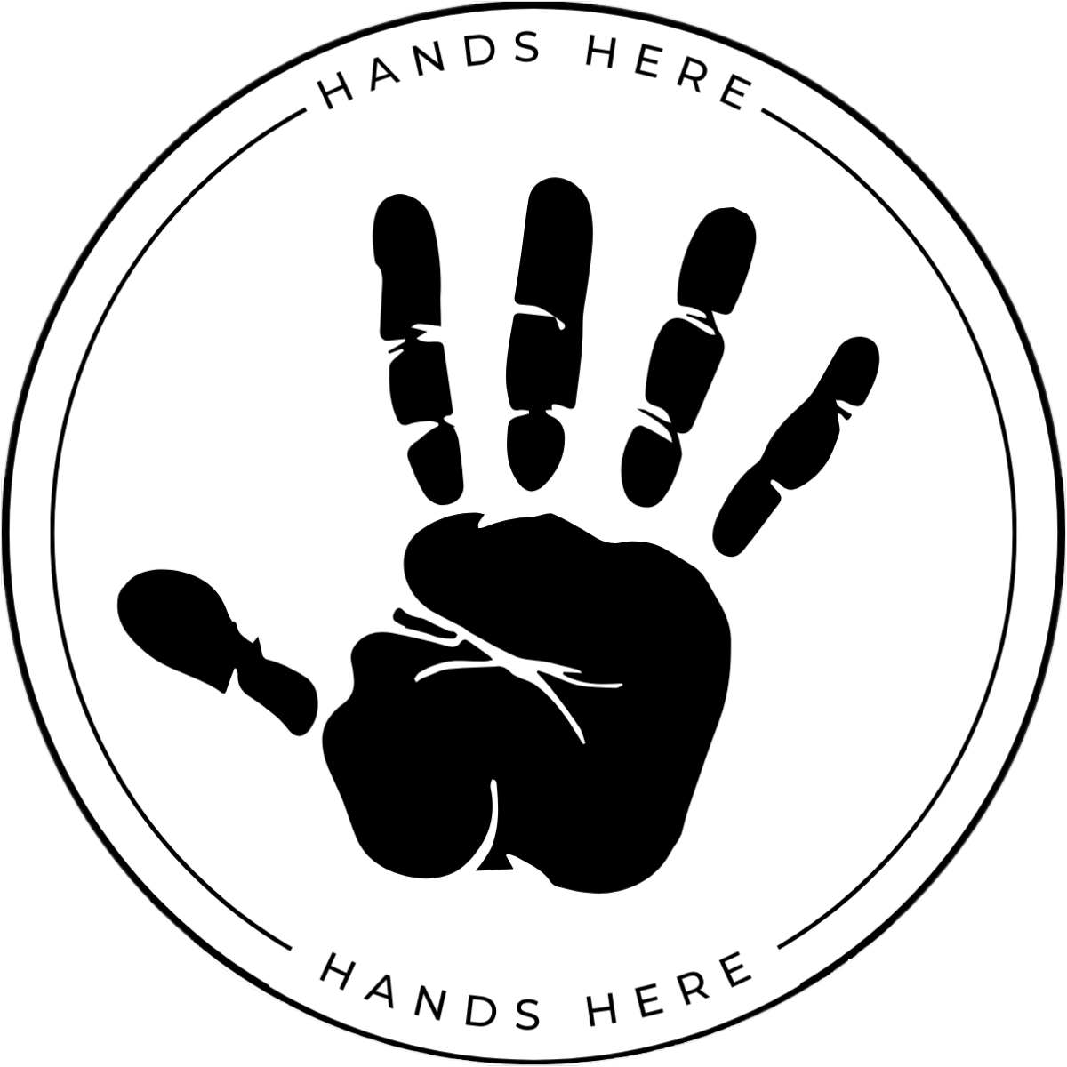White Hands Here Handprint decal or magnet design, side A