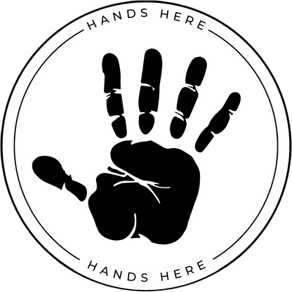 White Hands Here Handprint decal or magnet design, side A