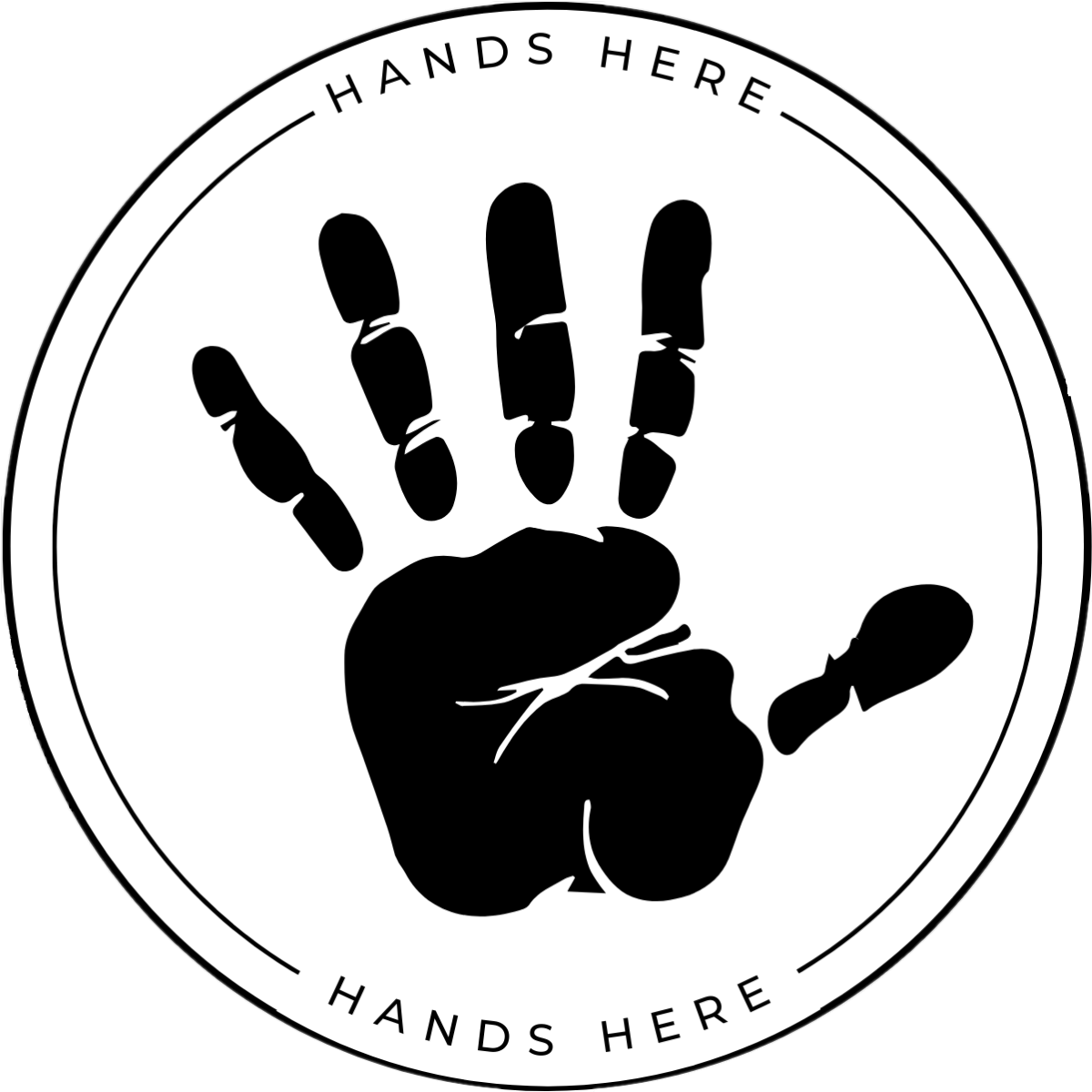 White Hands Here Handprint decal or magnet design, side B