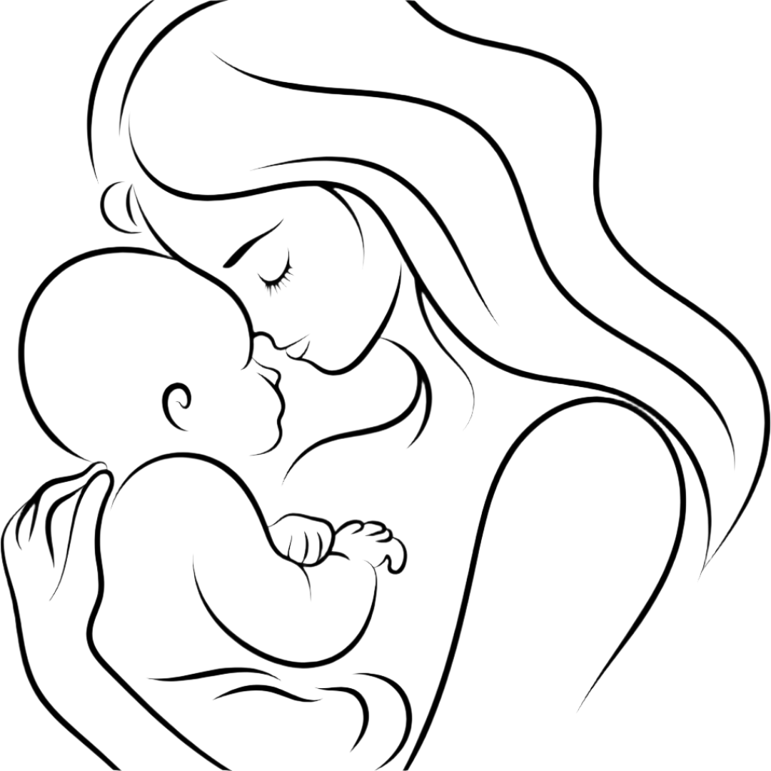 Minimalist line drawing of a mum cuddling her child showing love, affection and strong relationship