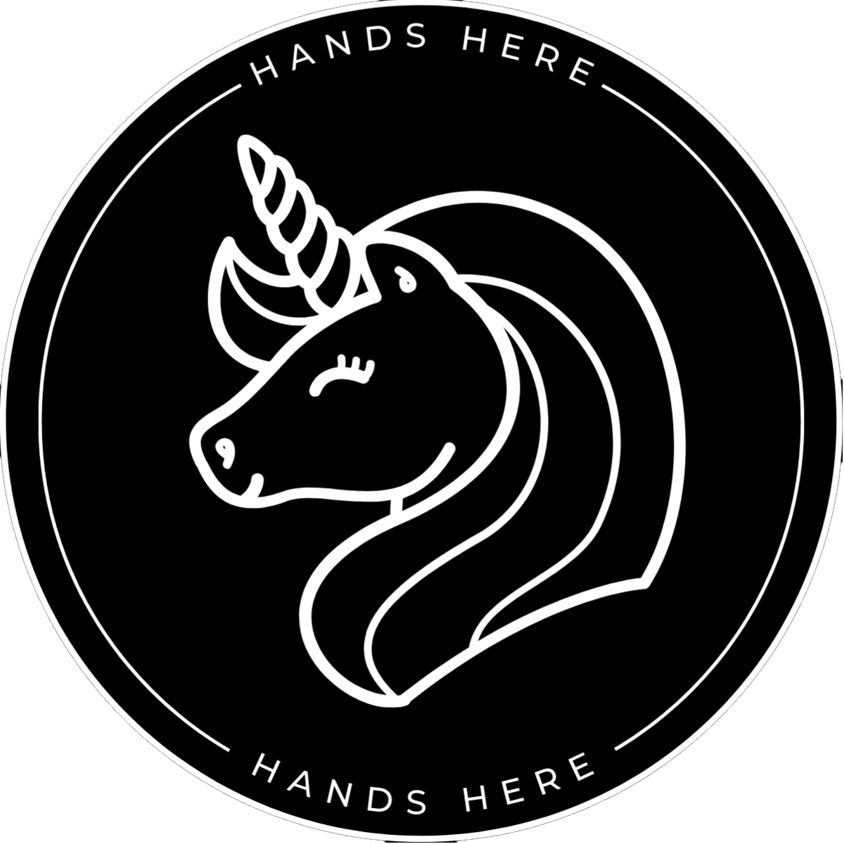 Black Hands Here Unicorn decal or magnet design, side A