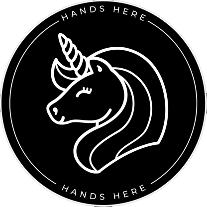 Black Hands Here Unicorn decal or magnet design, side A