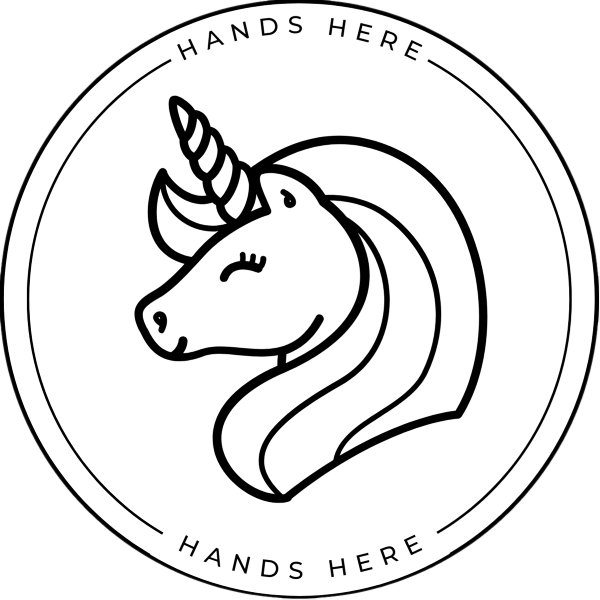 White Hands Here Unicorn decal or magnet design, side A