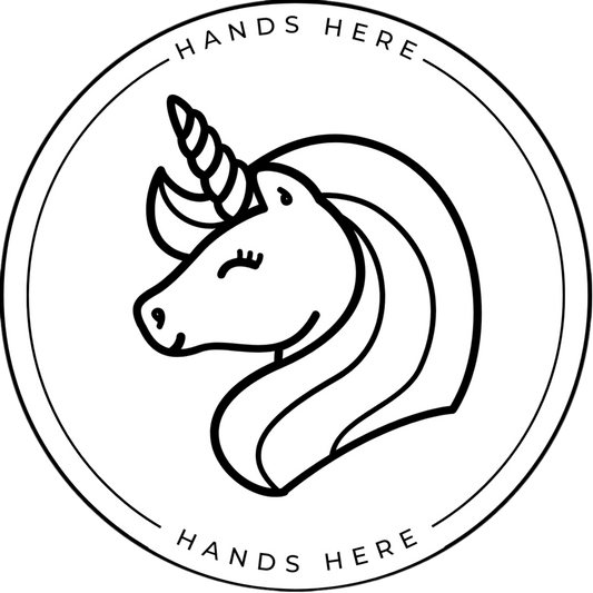 White Hands Here Unicorn decal or magnet design, side A
