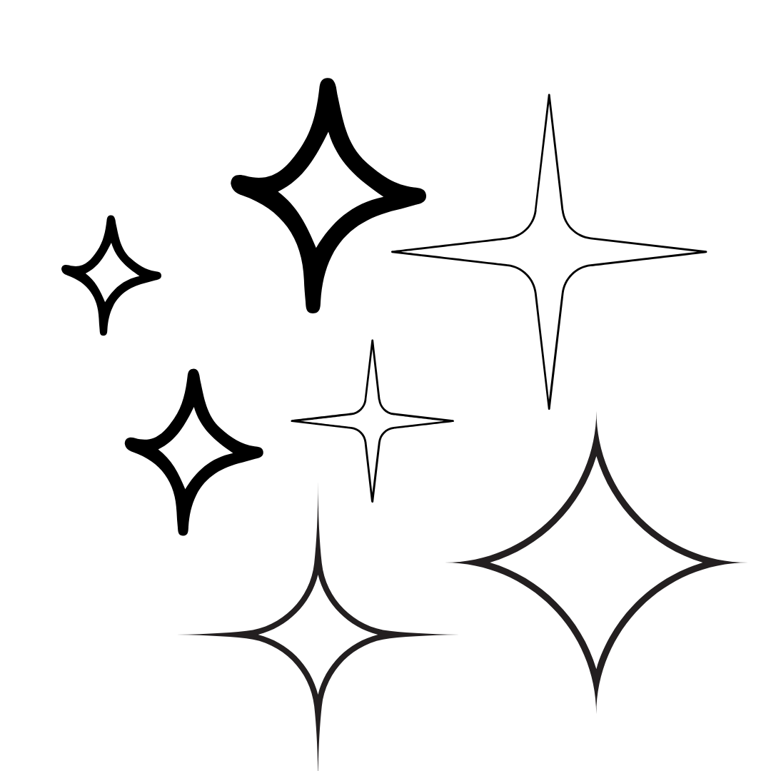 Minimalist line drawing of multiple small sparkles demonstrating high satisfaction of products