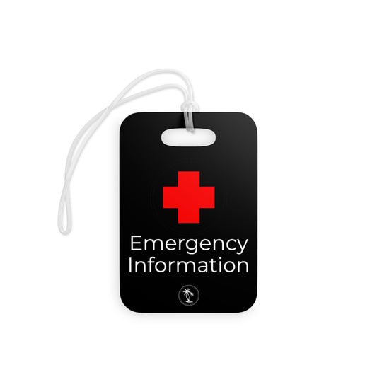 Black Hands Here Emergency Medical Information Tag, front