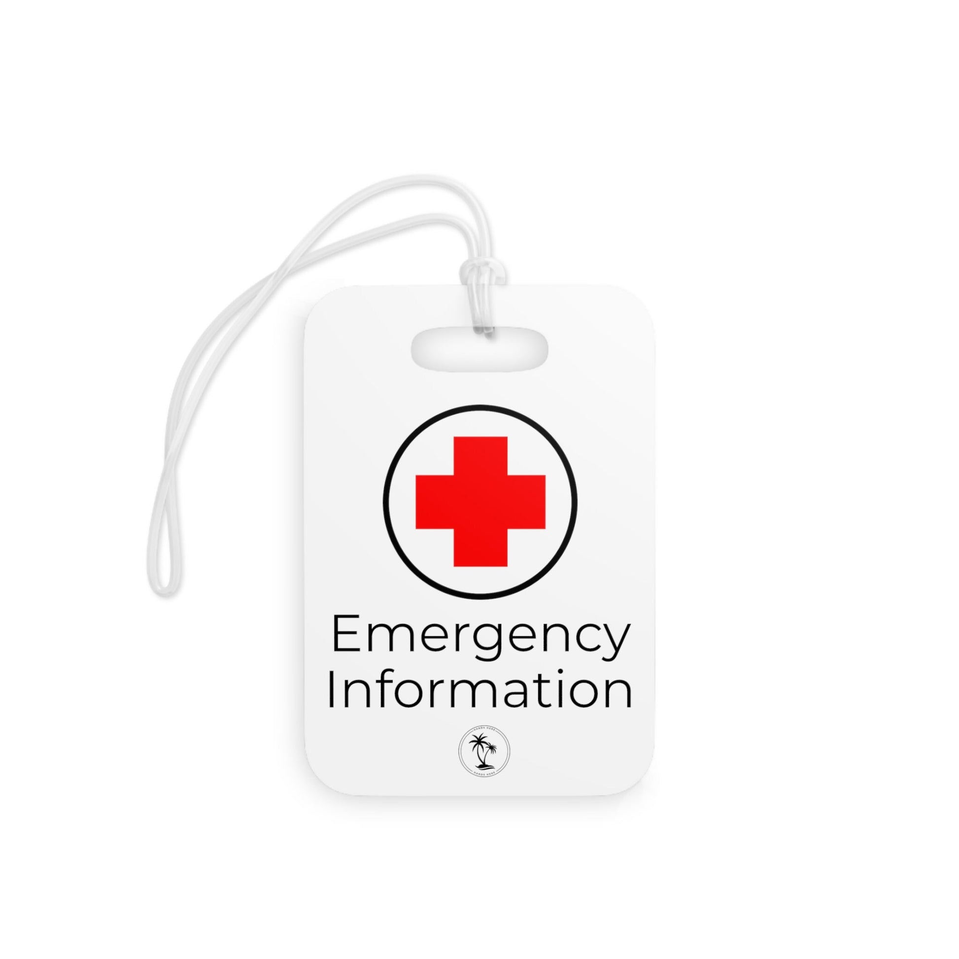 White Hands Here Emergency Medical Information Tag, front